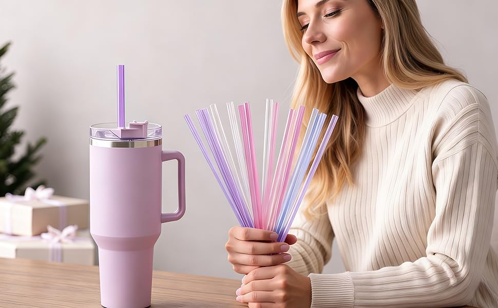 12 Inch Tritan Replacement Straws for Stanley 40oz Tumbler - 6 Pack Reusable Long Straw with Cleaning Brush, Fits 30oz & 40oz Stanley Cup Accessories, BPA-Free (6 Colors)