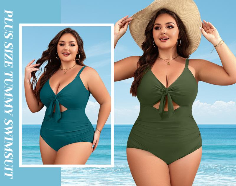 Aqua Eve Plus Size One Piece Swimsuit for Women Tummy Control Bathing Suit Cutout Swimwear