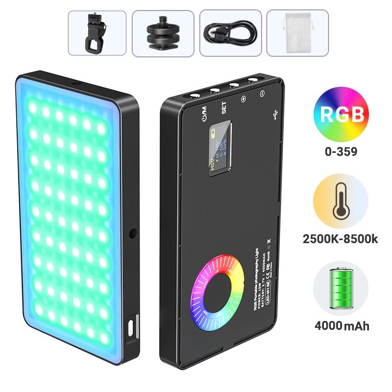 Metallic LED Selfie Light, Portable RGB Video Light, Camera Fill Light, Rechargeable Dimmable Clip-On Panel Lamp for iPhone and Smartphones, Selfie Accessory