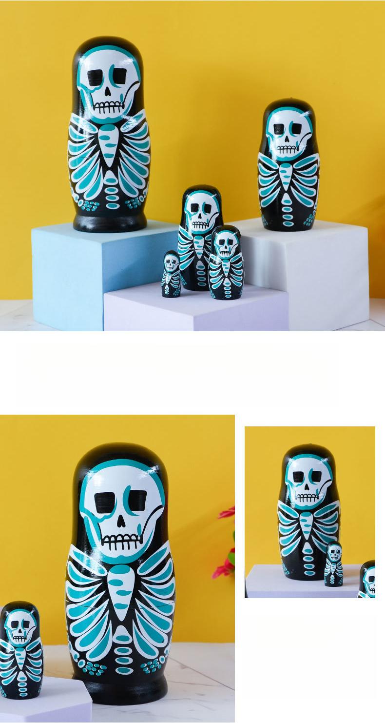 Painted Wooden Skull Series Russian Nesting Dolls - Unisex Imaginative Toy Craft, Decorative House Decoration, Unique Aesthetic Creative Gifts for 3-4 Years Old Children