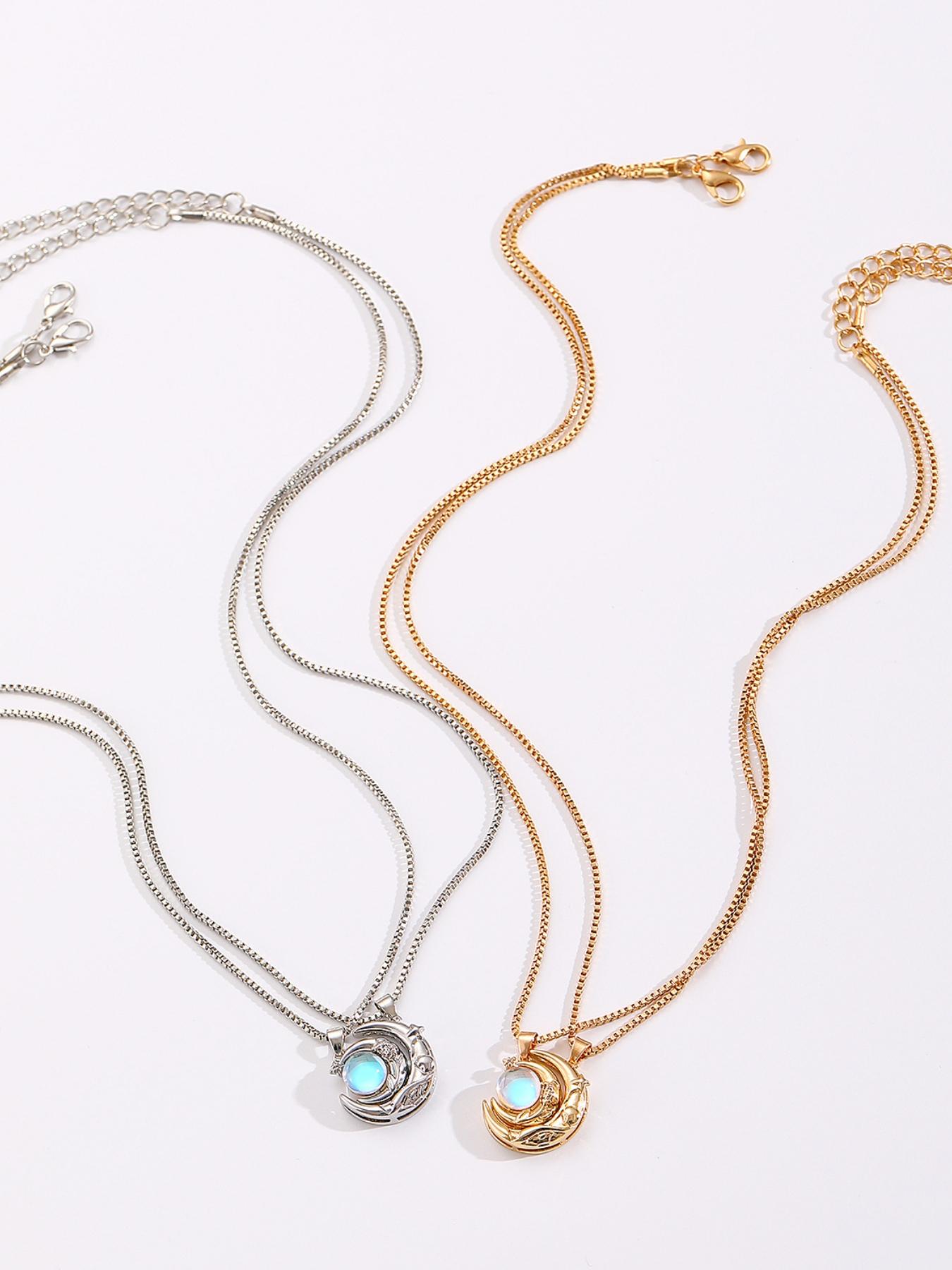 Gold Moon Pendant Necklace for Women, Dainty Moonstone Crescent Moon Choker, Elegant Celestial Jewelry for Daily Wear, Perfect Birthday Anniversary Gift for Her