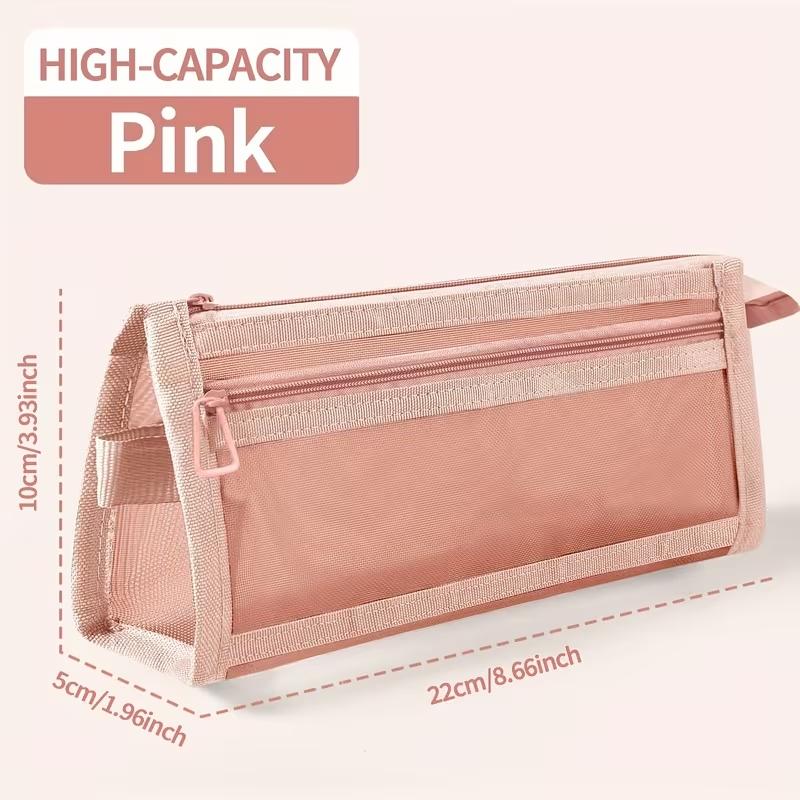 Transparent Mesh Dual-Layer Pencil Case, Kids' Unisex New Design, Large Capacity, High Aesthetic, Simple Subject Stationery Bag, Desk Supplies