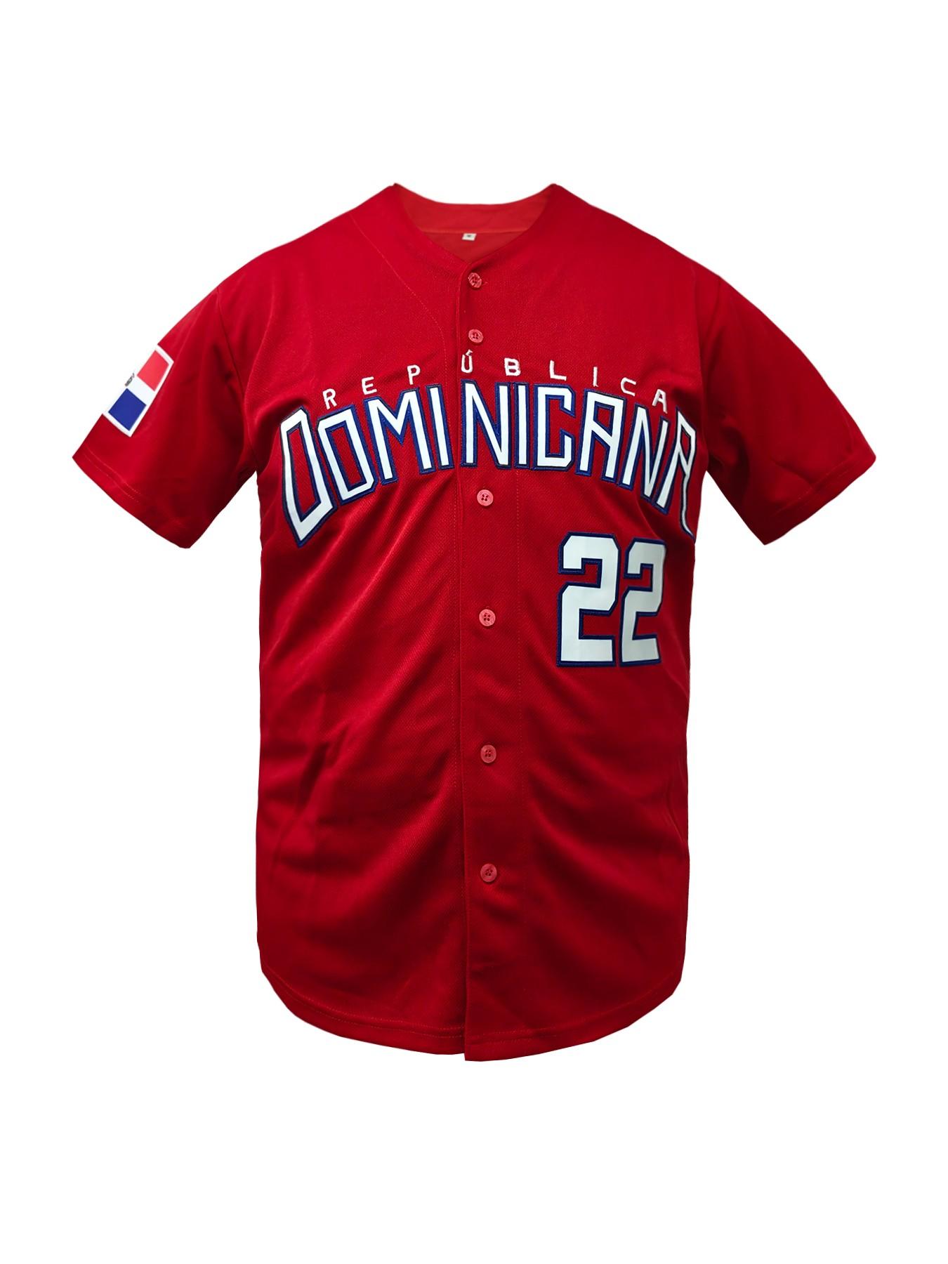 Men's Dominicana #22 Embroidered Baseball Jersey, Jersey Top, Baseball Shirt, V-Neck Loose Fit Sportswear, Breathable Short Sleeve Design for Outdoor Activities & Competitions All Seasons