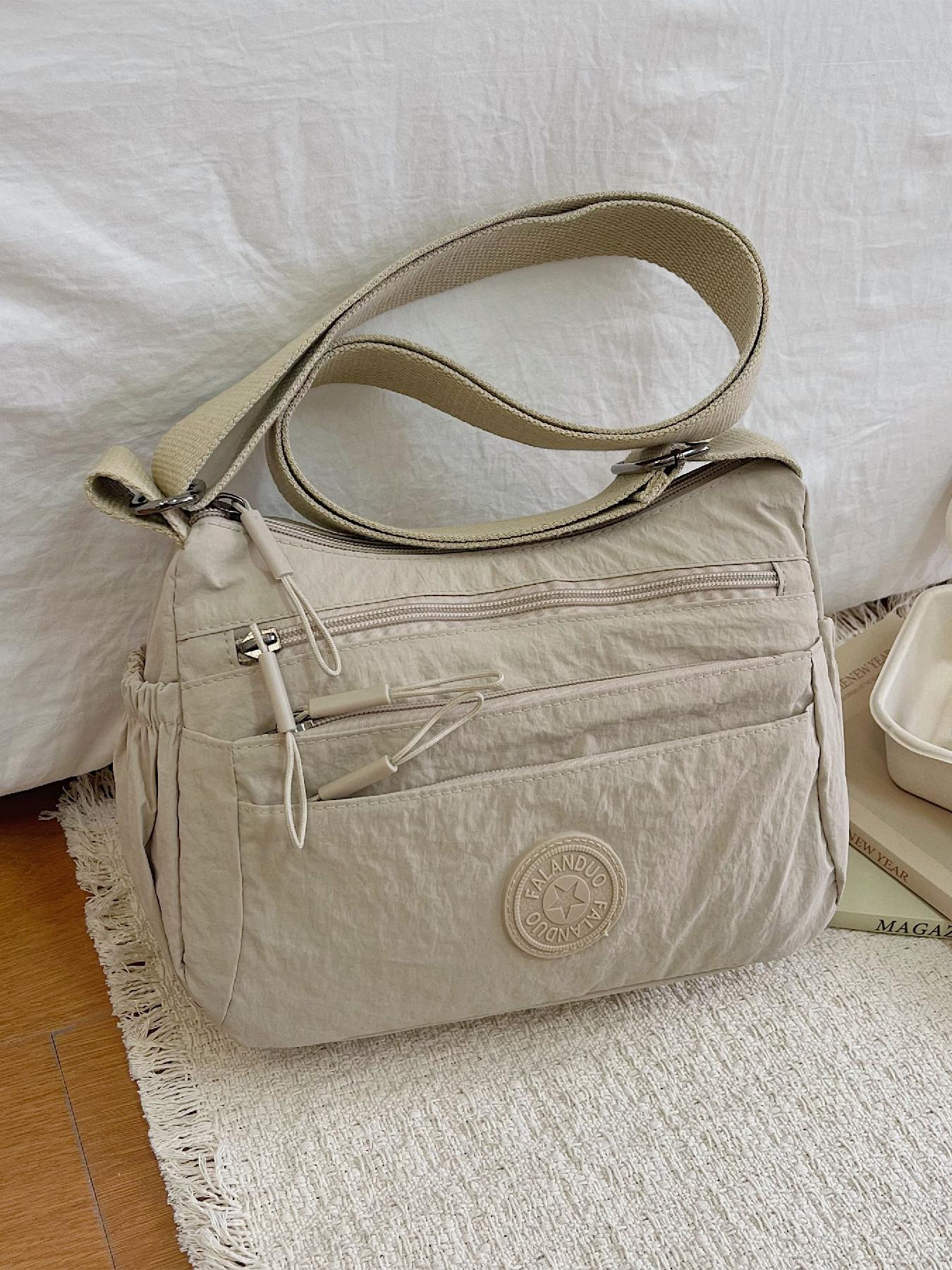 Lightweight Versatile Multifunctional Smooth Zipper Design Letter Decor Bag, Shoulder Crossbody Suitable for Daily Use Work Commute, Casual Crossbody Bag, Fashionable Crossbody Bag