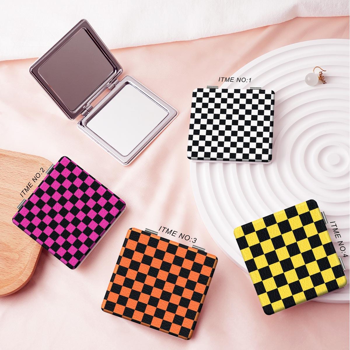 Colorful Plaid Pattern Makeup Mirror, 1 Count Portable Foldable Square Mirror, Mini Handheld Makeup Mirror for Women & Men
