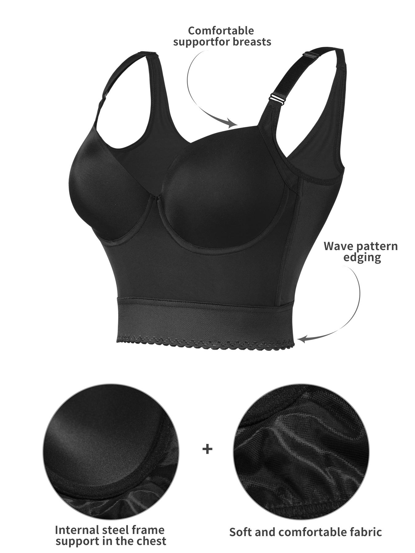 Women's Longline Push-Up Bra, Tummy Control Wireless Backless Beauty Back Bra, Slim-Fitting Medium Support All Season Supportive Bra