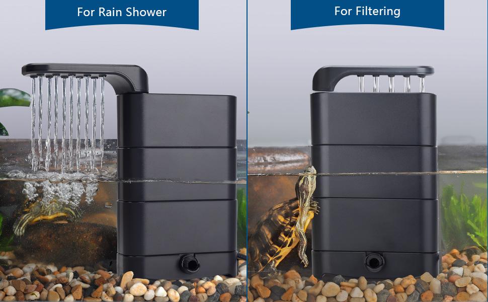 hygger 150GPH Turtle Filter with 2 Sponges & Bio Ball, 3-in-1 Water Circulation Draining Bio Filtration Amphibian Tank Filter 5 to 50 Gallon for Reptile Frog