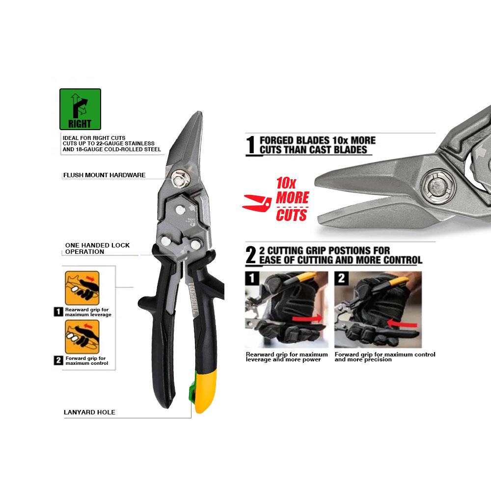 Toughbuilt Right Cut Aviation Snips TB-H4-60-R Metal Shears