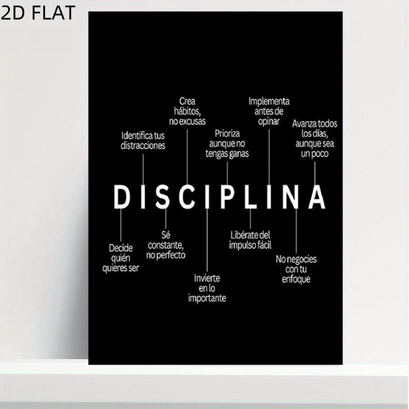 Bilingual Spanish-English Self-Discipline Motivation Wall Art - Wooden Frame Spanish Efficiency Chart Canvas Print - Self-Discipline Quotes and Goal-Setting Guide, suitable for home office decoration, classroom layout