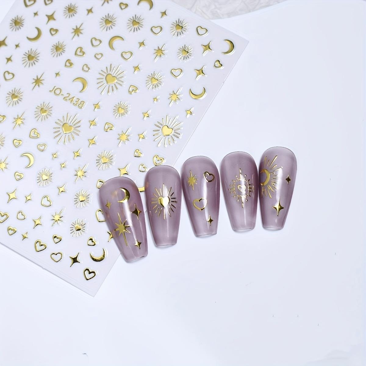 3D Star & Moon & Heart Pattern Nail Art Sticker, 6 Sheets Self Adhesive Nail Decal, French Nail Art Decoration for Women & Girls