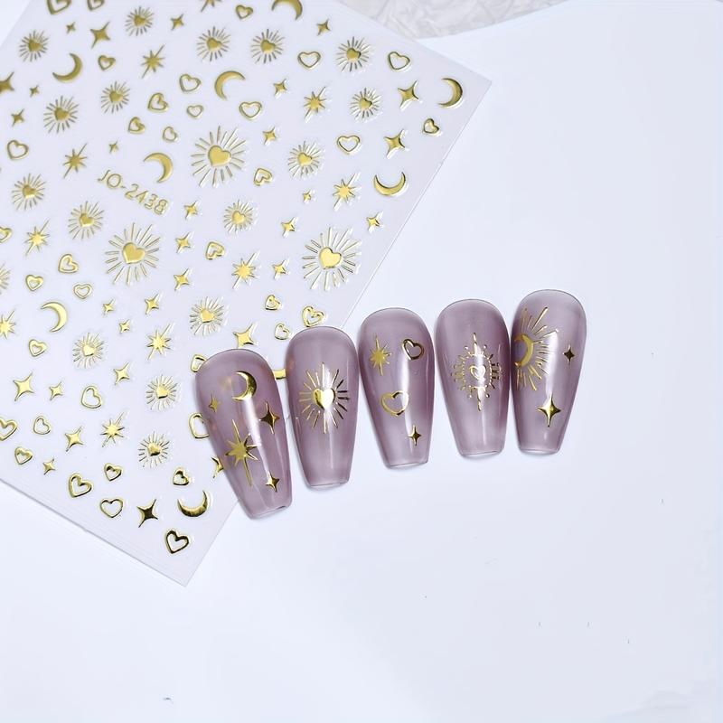 3D Star & Moon & Heart Pattern Nail Art Sticker, 6 Sheets Self Adhesive Nail Decal, French Nail Art Decoration for Women & Girls