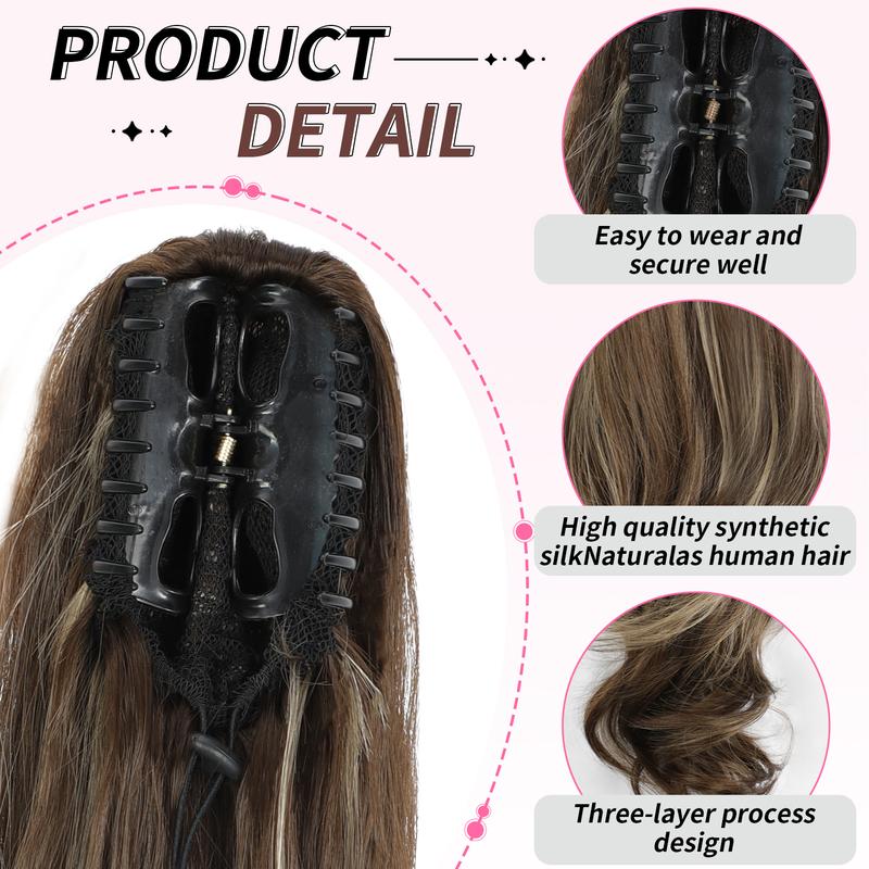 Ponytail Extension, Claw Clip Ponytail Extension for Women 26Inch Long Wavy Brown Pony Tails Hair Extensions Synthetic Clip in Ponytail Hairpiece for Women(Blonde & Medium Brown) Ponytail Extension, Claw Clip Ponytail Extension for Women 26Inch Long Wavy Brown Pony Tails Hair Extensions Synthetic Clip in Ponytail Hairpiece for Women(Blonde & Medium Brown)