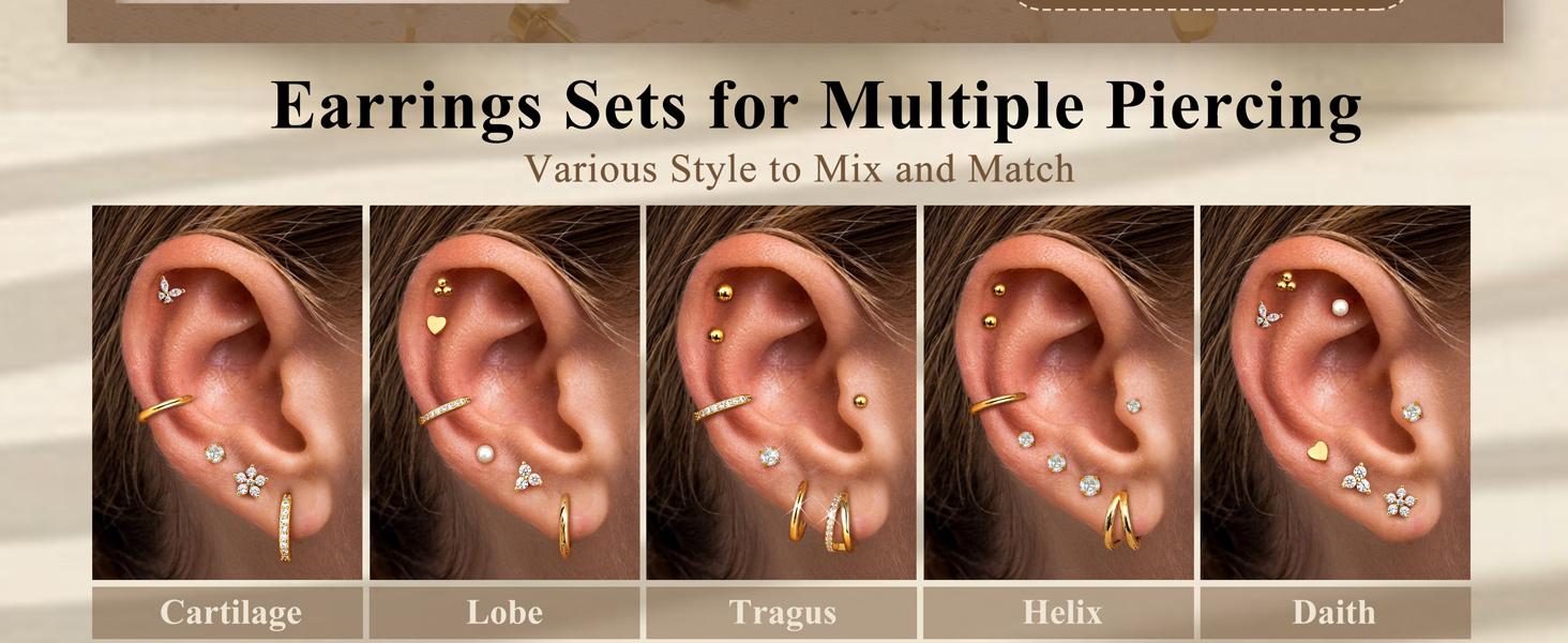 Jstyle Hypoallergenic Surgical Steel Earrings for Sensitive Ears Flat Back Earrings for Women Small Stainless Steel Earrings Flatback Stud Hoop Cartilage Earring Set for Multiple Piercing
