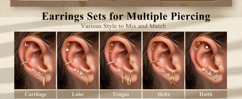 Jstyle Hypoallergenic Surgical Steel Earrings for Sensitive Ears Flat Back Earrings for Women Small Stainless Steel Earrings Flatback Stud Hoop Cartilage Earring Set for Multiple Piercing