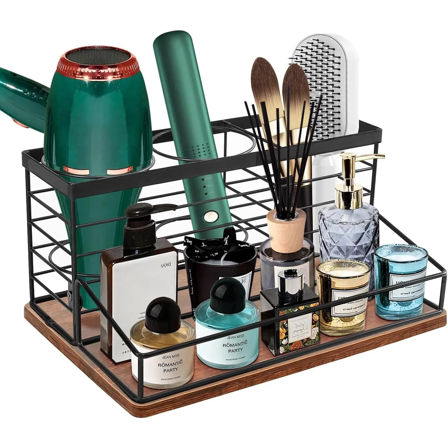 Hair Tool Organizer, Movable Hair Dryer Holder, Hair Styling Tools Storage for , Bath Counter Organizer, Bathroom Trays for Hair Toiletry, Makeup (12" x 7.7" x 5.8", -Black)