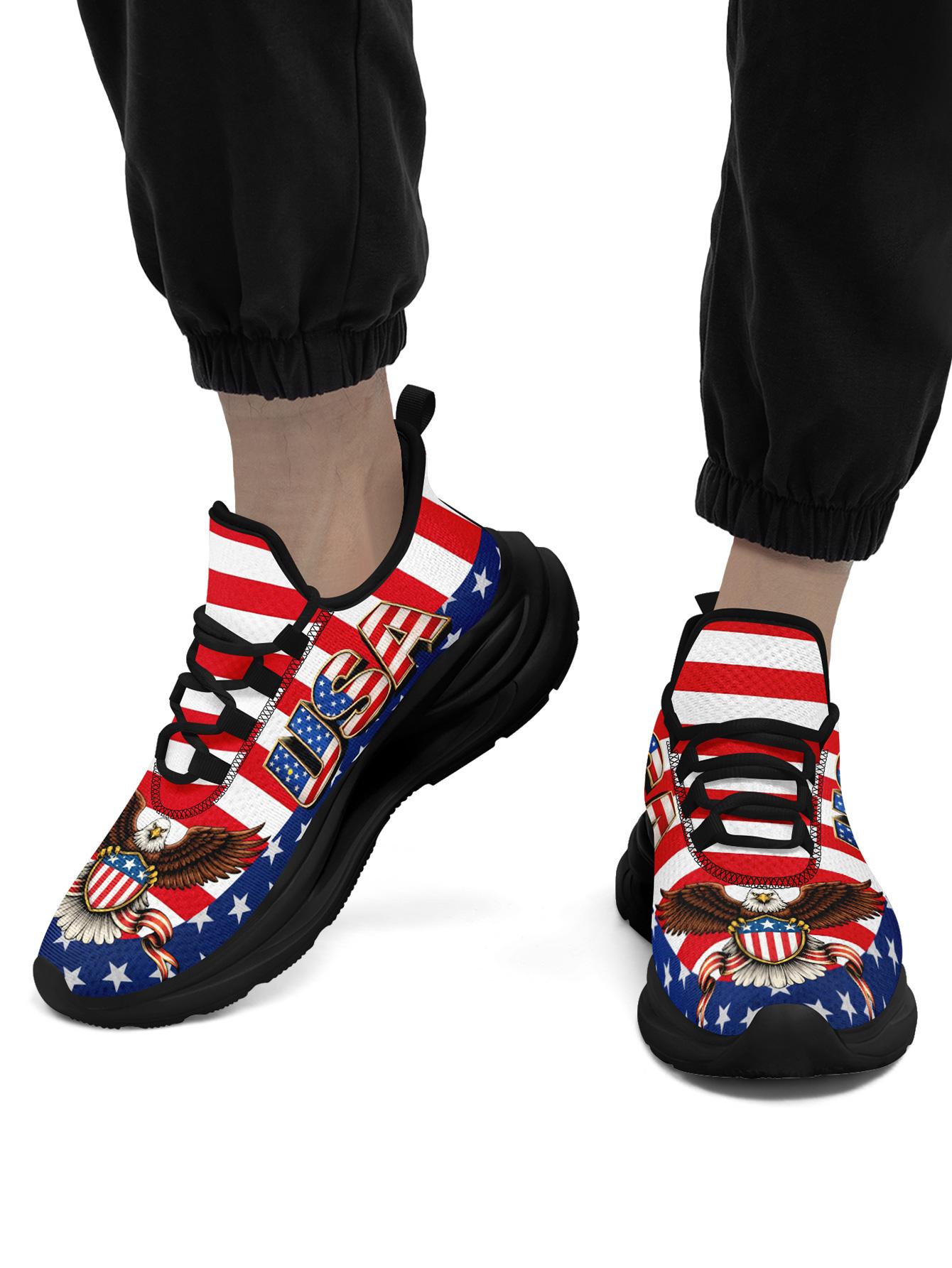 Men's Bold US Eagle Graphic Sports Shoes, Breathable Lightweight Athletic Blade Sneakers, Comfortable Plus Size Casual Footwear
