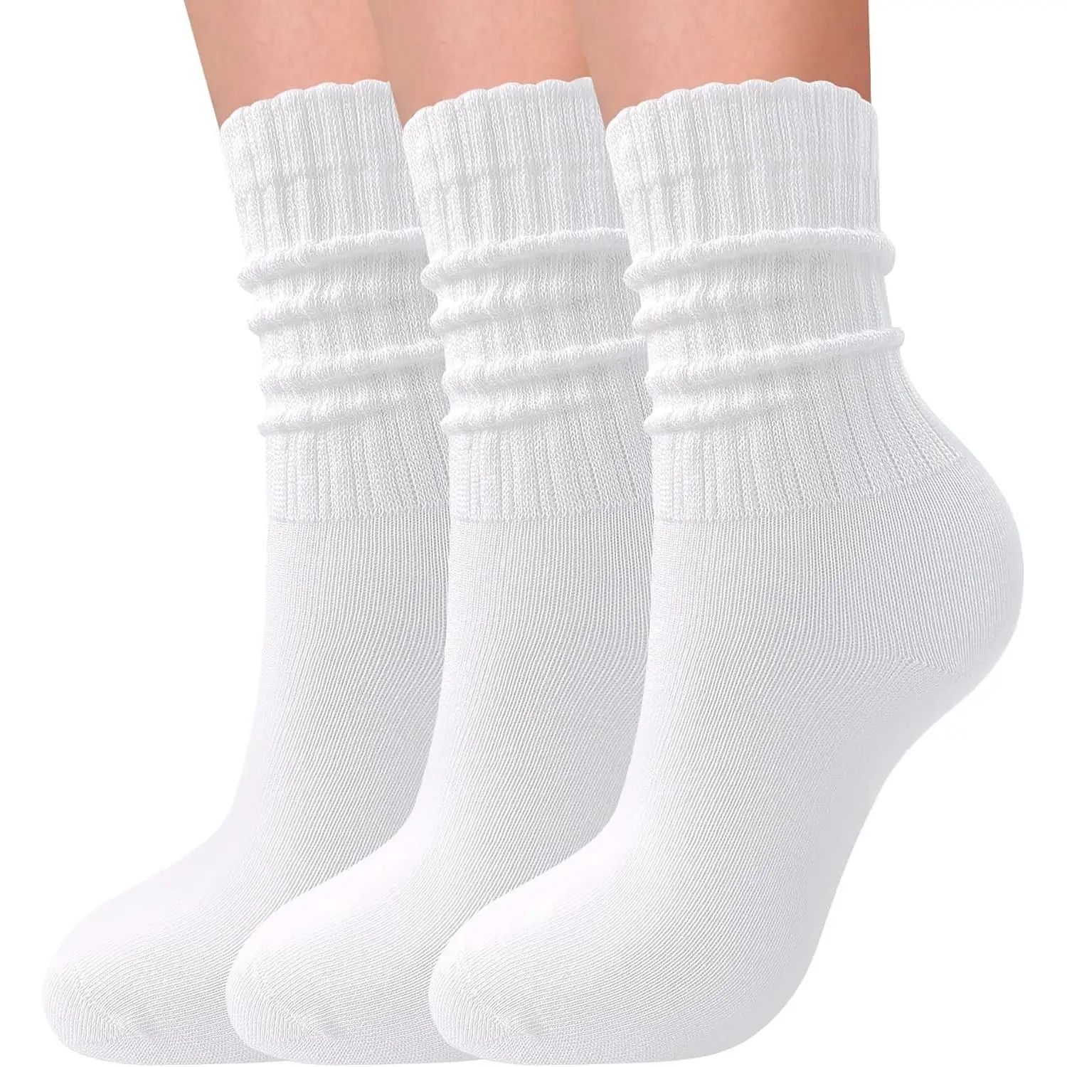 3 Pairs Slouch Socks for Women Soft Ribbed Mid-Calf Scrunch Crew Tube SocksGift