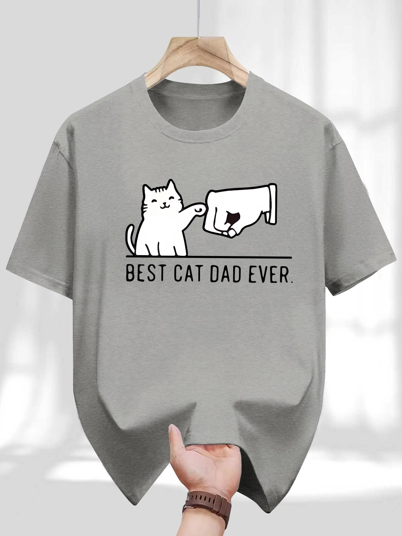 Men's Round Neck T-Shirt, Retro Slim-Fit Long Sleeve, Letter Geometric Print, Casual Daily Wear, Perfect Gift for Cat Lovers