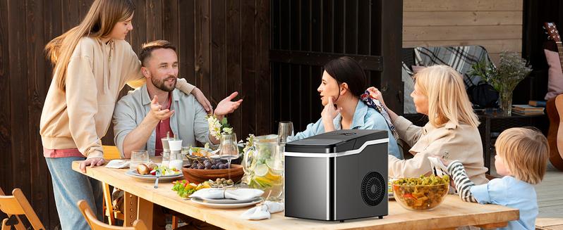 Ice Makers Countertop, 26.5lbs/24H, 9 Bullet Ice Cubes in 6 Mins, Self-Cleaning Ice Makers with Basket and Scoop, 2 Sizes of Bullet Ice