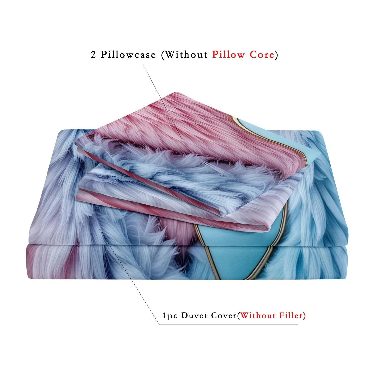 3pc Pink and Blue Heart Digital Print Duvet Cover Set, Bed Sets Supplies, includes 1 duvet cover and 2 pillowcases, suitable for single, double, queen beds, bedrooms, guest rooms, dormitories, hotels