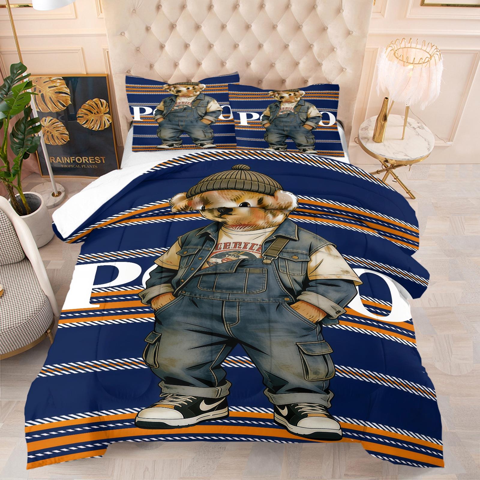 Little Bear Pattern Comforter Set, Soft Bedding Sets And Durable Bedding Set, Includes 1 Comforter And 1 Or 2 Pillowcases, Suitable For Children And Adults' Daily Holiday Birthday Gifts Bedroom Decorations