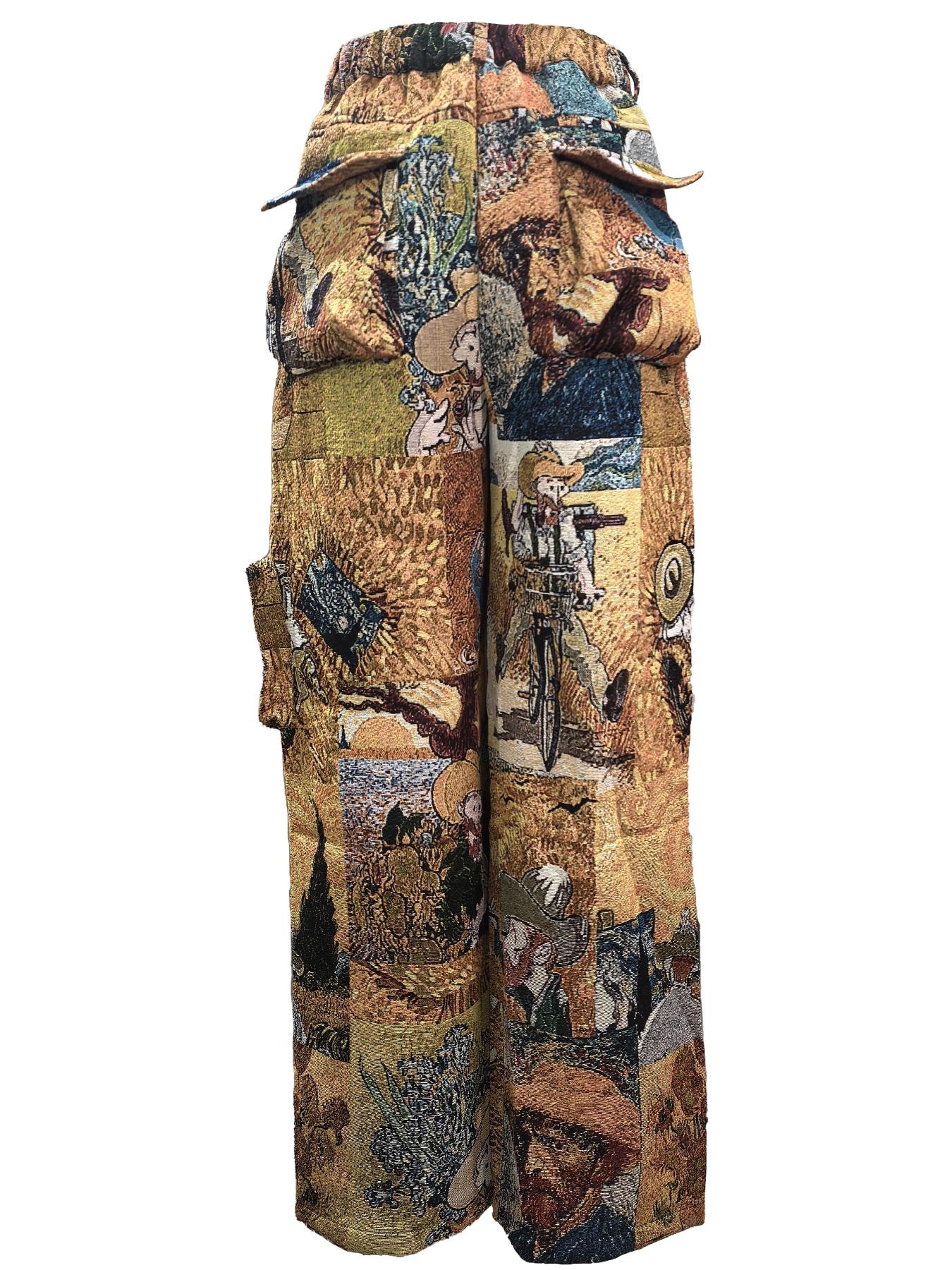 Women's Patchwork Art Print Pocket Cargo Pants, Casual Street Trousers for Daily Wear, Ladies Bottoms for All Seasons, Baggy Pants