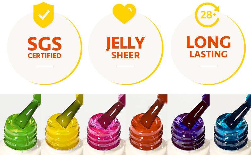 GAOY Coloured Glass Jelly Gel Nail Polish Set, 6 Transparent Colors Sheer Neon Green Pink Soak Off UV Light Cure Gel Polish Kit for Salon and Nail Art DIY at Home