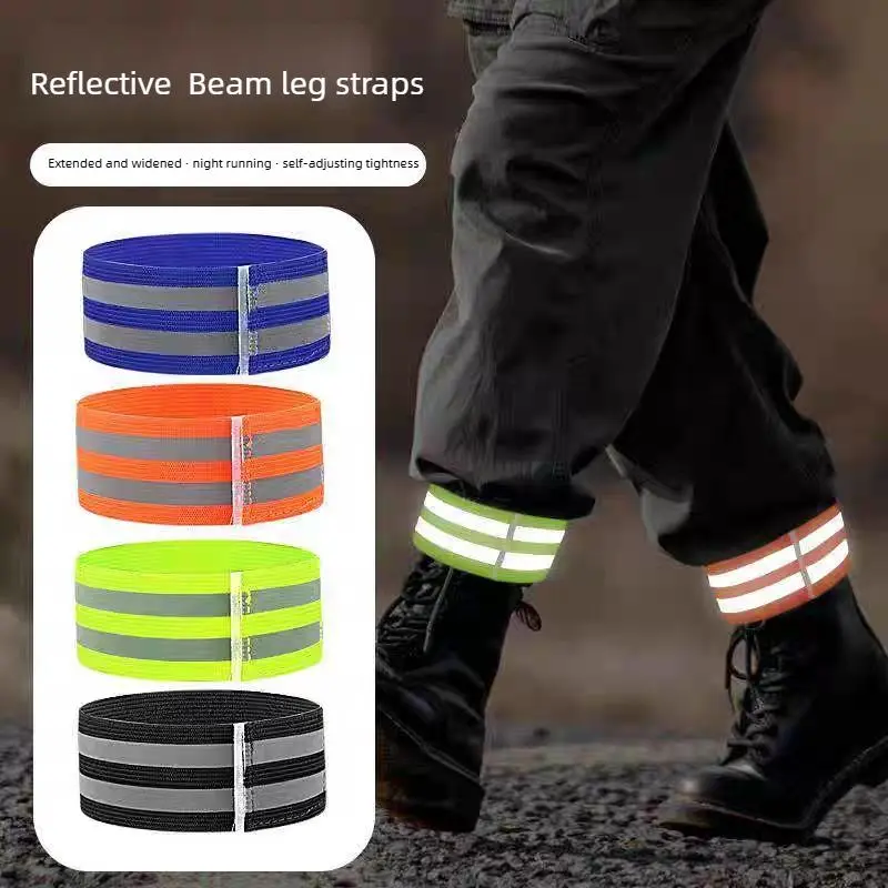 Unisex Adjustable Elastic Stretch Dual Stripes Cycling-Running Reflective Leg Straps - Tie Belt for Trouser Leg Rolling/Closing, Night Safety Accessory for Bikers/Runners