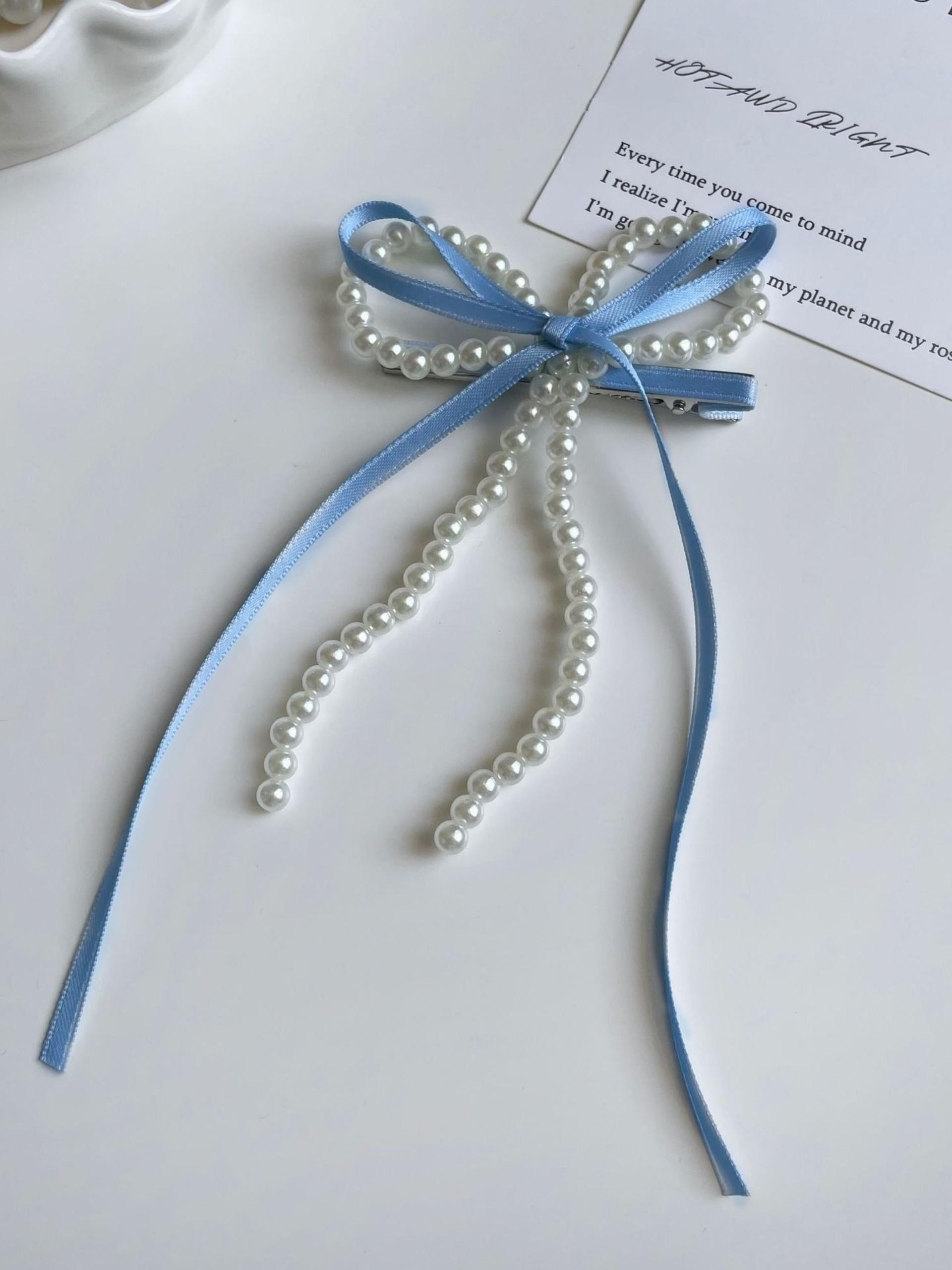 Sweet Forest Style Bow Ribbon Hair Clip, Imitation Pearl Edge, Girl Heart Side Clip, Elegant and Cute New Design Hair Accessory