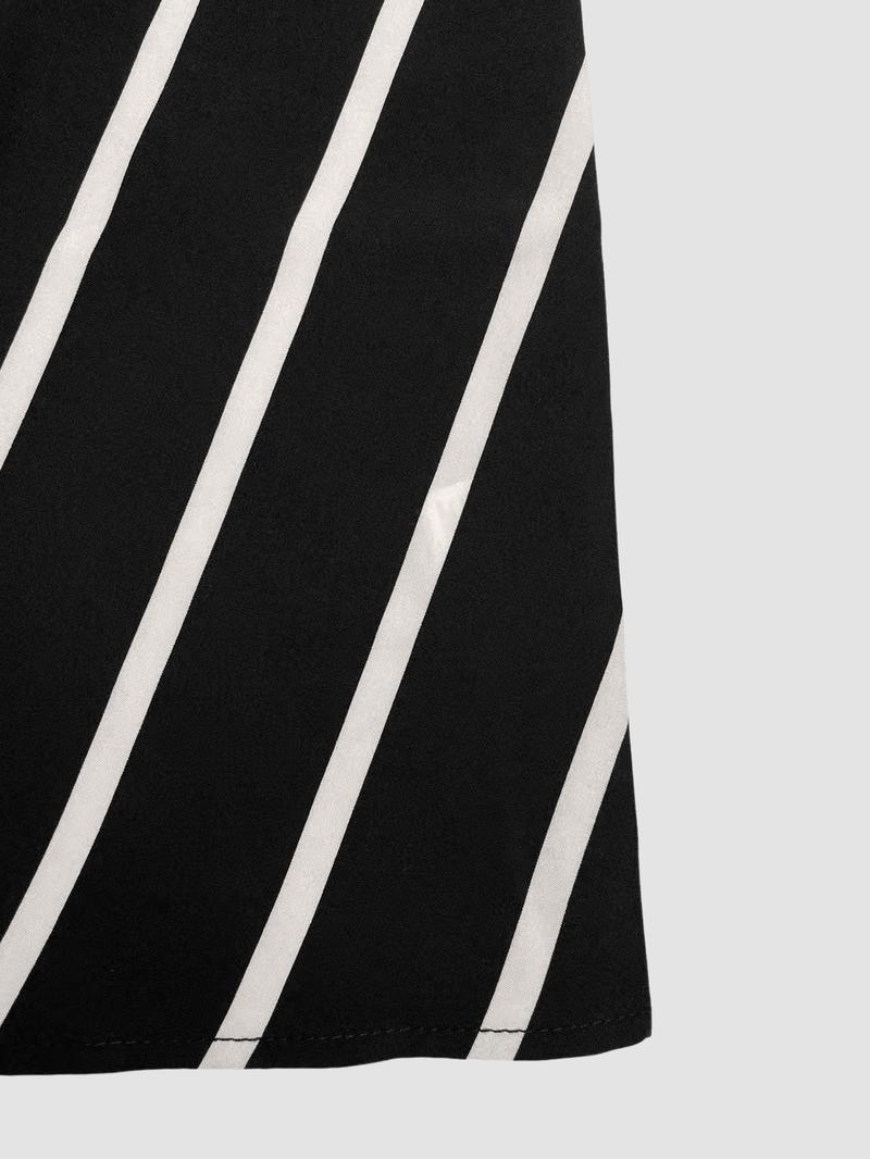 Women's Striped Print Button Dress Autumn Winter, Colorblock Design, Long Sleeve, Casual Style, Perfect for Fall & Winter