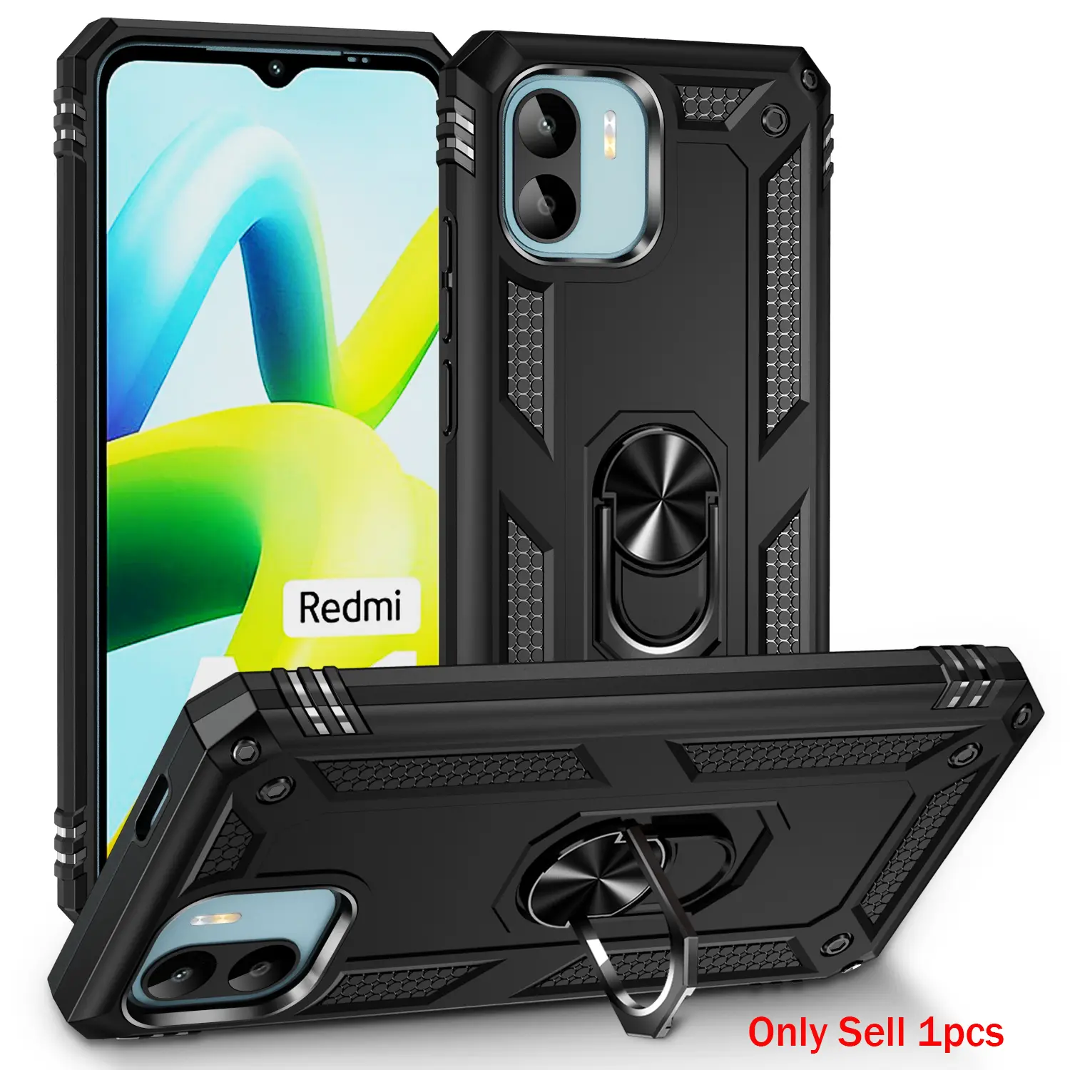 Case for Xiaomi Redmi A1/A2 Outdoor Durable Dual-Layer Shockproof Protective, 360° Rotatable Magnetic Metal Ring Stand, Anti-Slip for Xiaomi Redmi A1/A2 Phone Case
