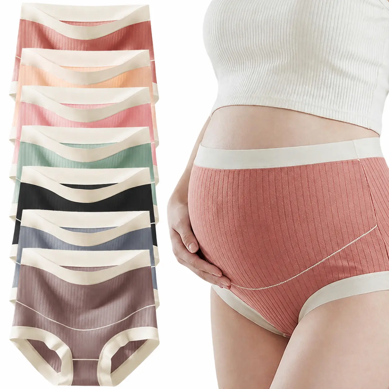 Dadamayar Women's Maternity Panties, 7-Pack Solid Ribbed High-Waist Over-Bump Supportive Stretch Underwear with 100% Cotton Gusset, Sizes M-5XL, Maternity Supplies