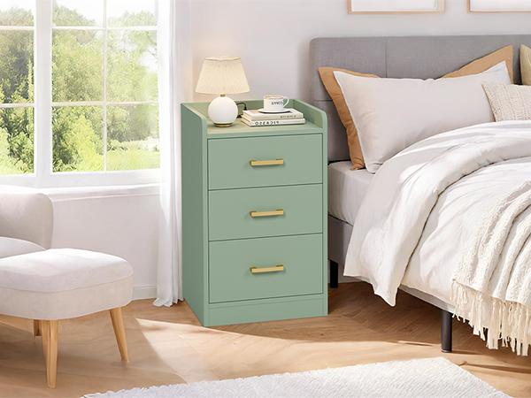 FOTOSOK Nightstands Set of 2 Black Nightstand with Charging Station, 3 Drawer Nightstand with Gold Handles, Side Table for Home Office