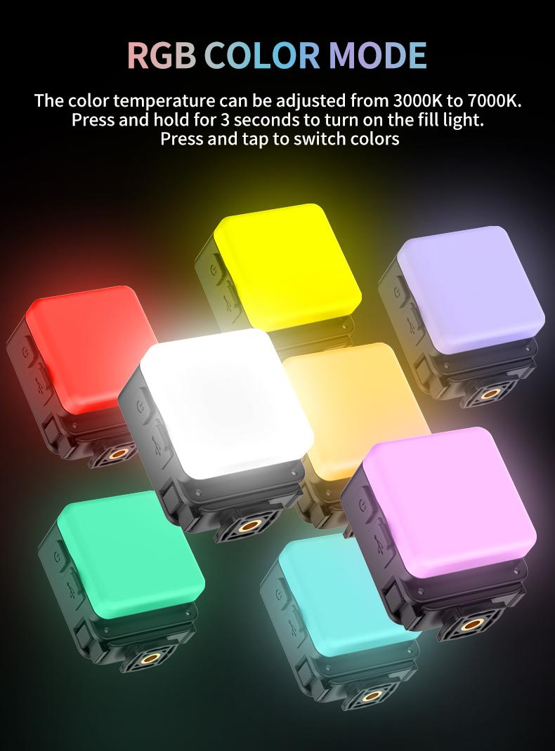 Waterproof Action Camera Fill Light for Night Riding & Diving, Mini Rechargeable Video Light for Vlog, 3300-6500k LED Lights