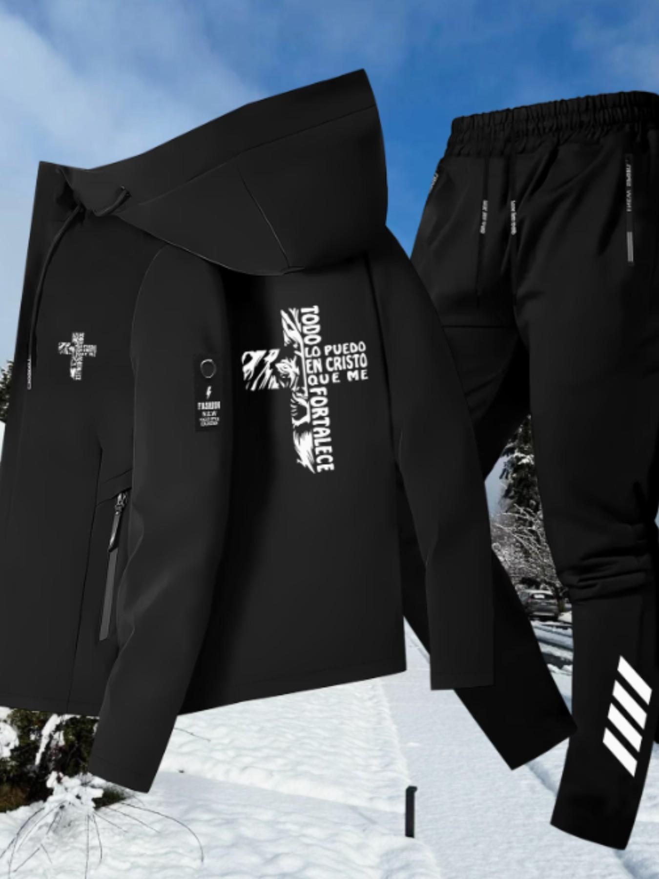 Men Women Spring Fall Jacket Hooded Zipper Lion Cross Theme Print, Fashion Versatile Top Coat Outerwear, Durable Anti-Wrinkle Sports Pants Set