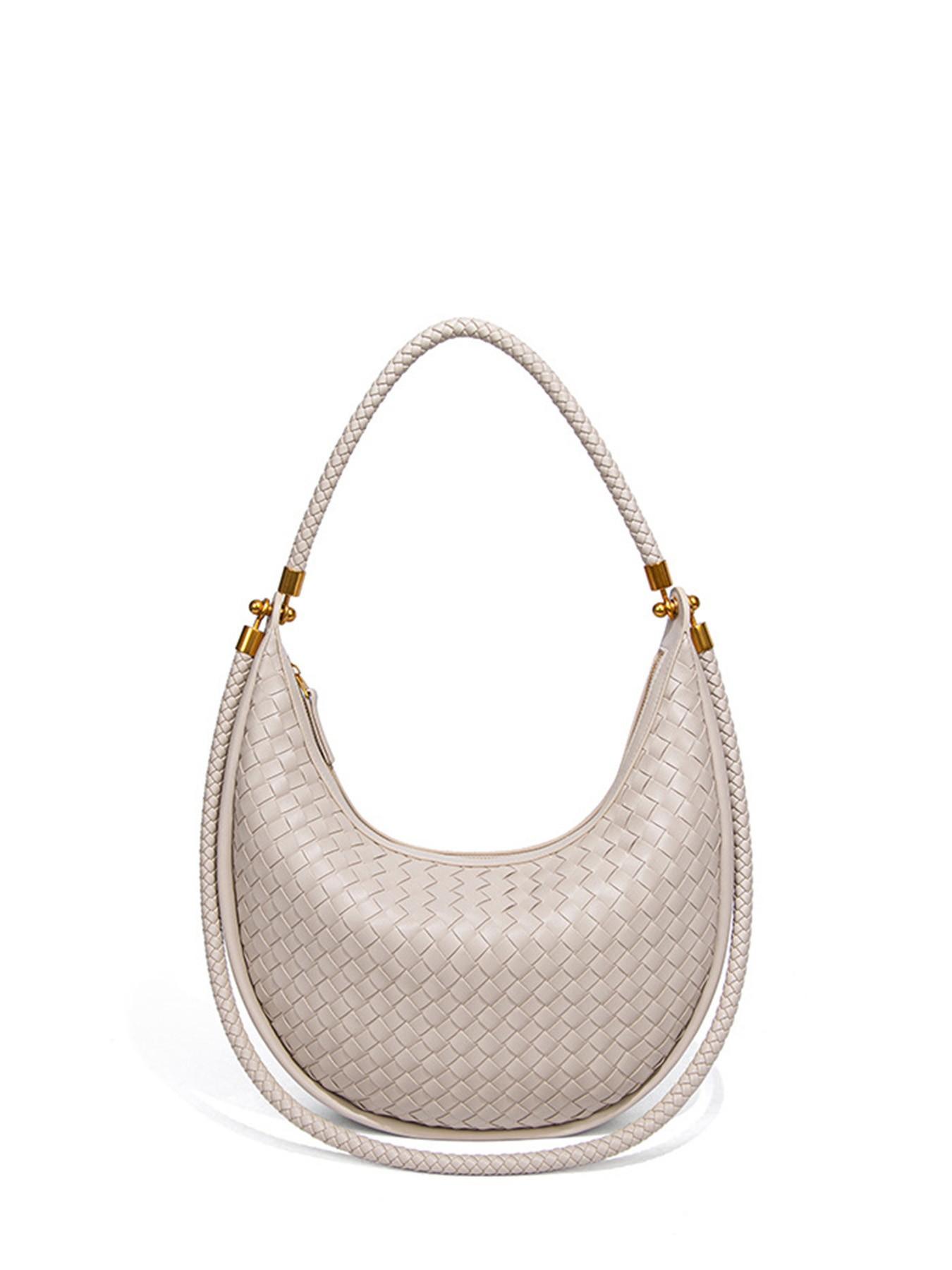 Handmade Custom Woven Bag for Women, Casual Handbag, Crescent Moon Shoulder Bag, Avocado, Lazy Chic, High-End Style