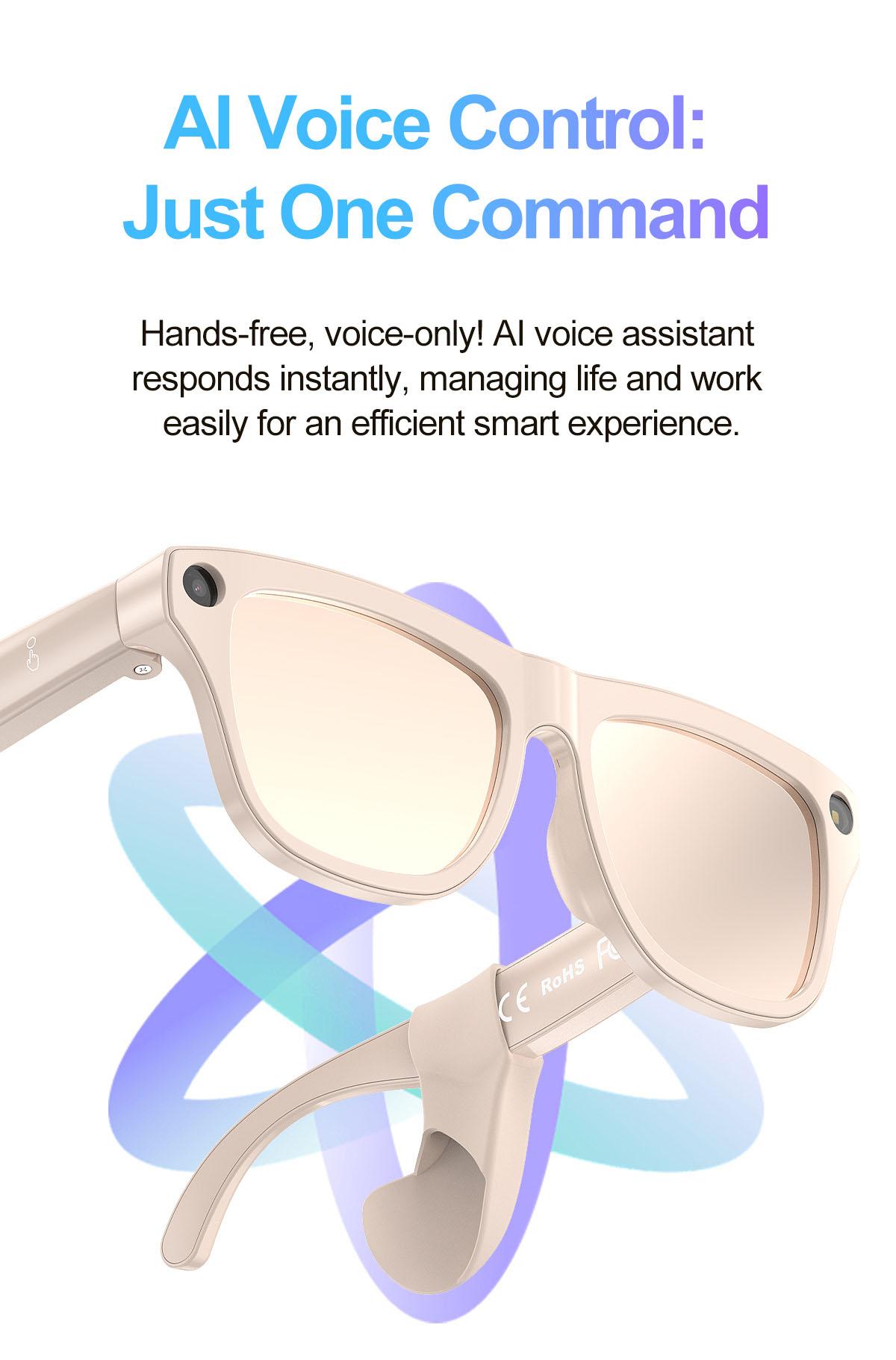 xk one pro AI wireless photo-taking glasses, equipped with an 800W camera for taking photos, AI object recognition, making and receiving calls, body-worn detection, AI translation, voice activation. Note: This product cannot record videos.