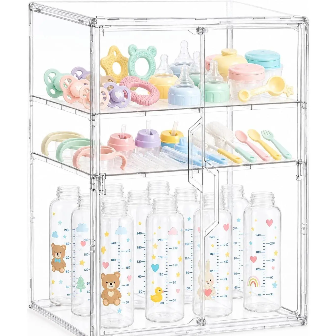 X-Large 3-Tier Acrylic Baby Bottle Storage Organizer for Countertop, Clear Plastic Bottle Station for Kitchen Cabinet, Vanity & Bathroom, Gift for New Moms(Gift)