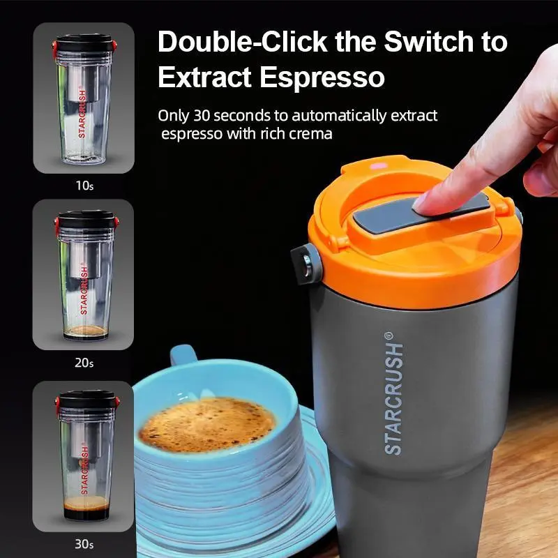 Fast Extraction Mini Electric Coffee Maker Portable Insulated Coffee Brewer Cup, Travel Espresso Maker with Hot & Cold Brew, Outdoor All-in-One Extraction Mug