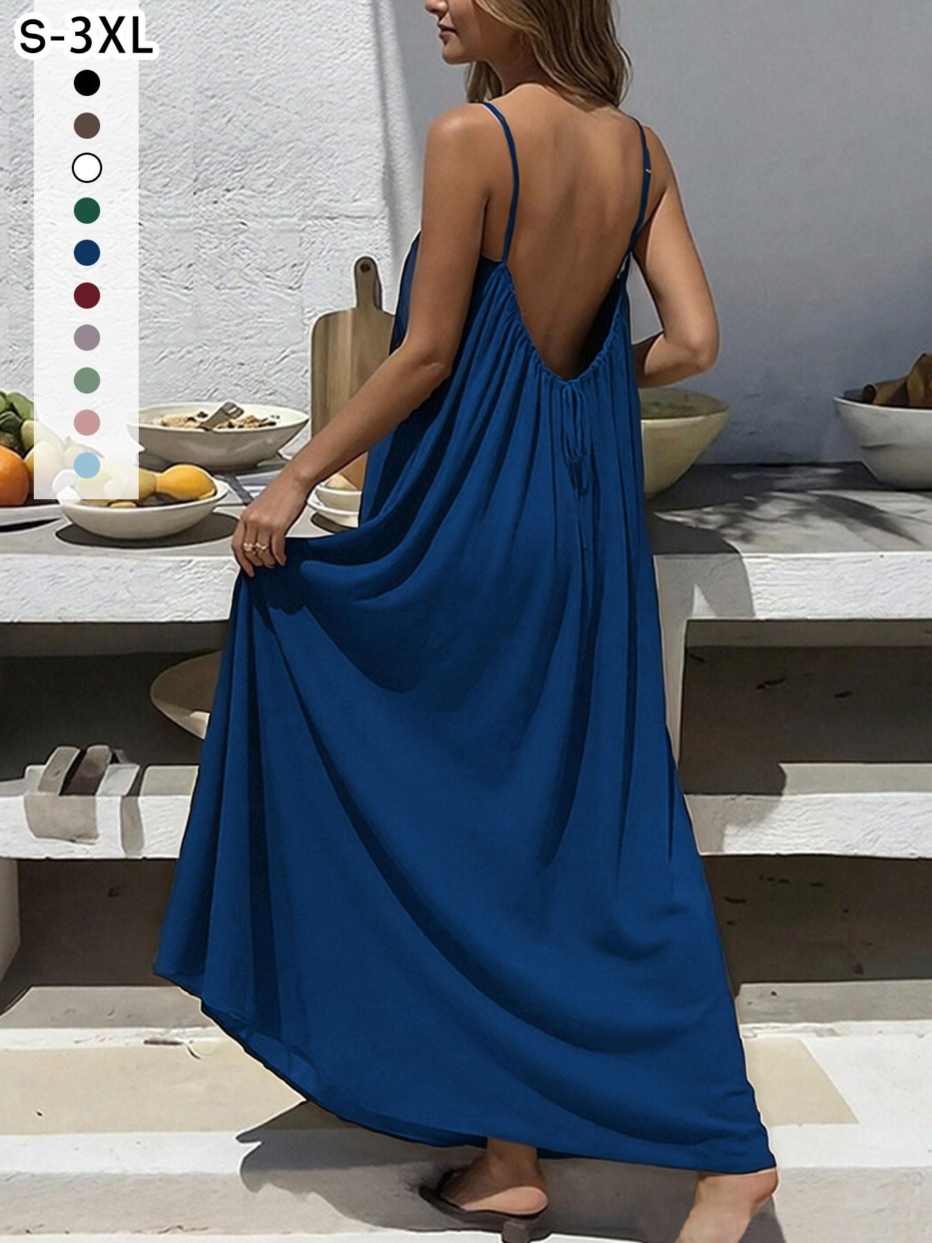 New Women's Backless Strap Dress, Loose Fit Homewear, Sexy Sleepwear, Beach Cover-Up, Multiple Colors & Sizes Available