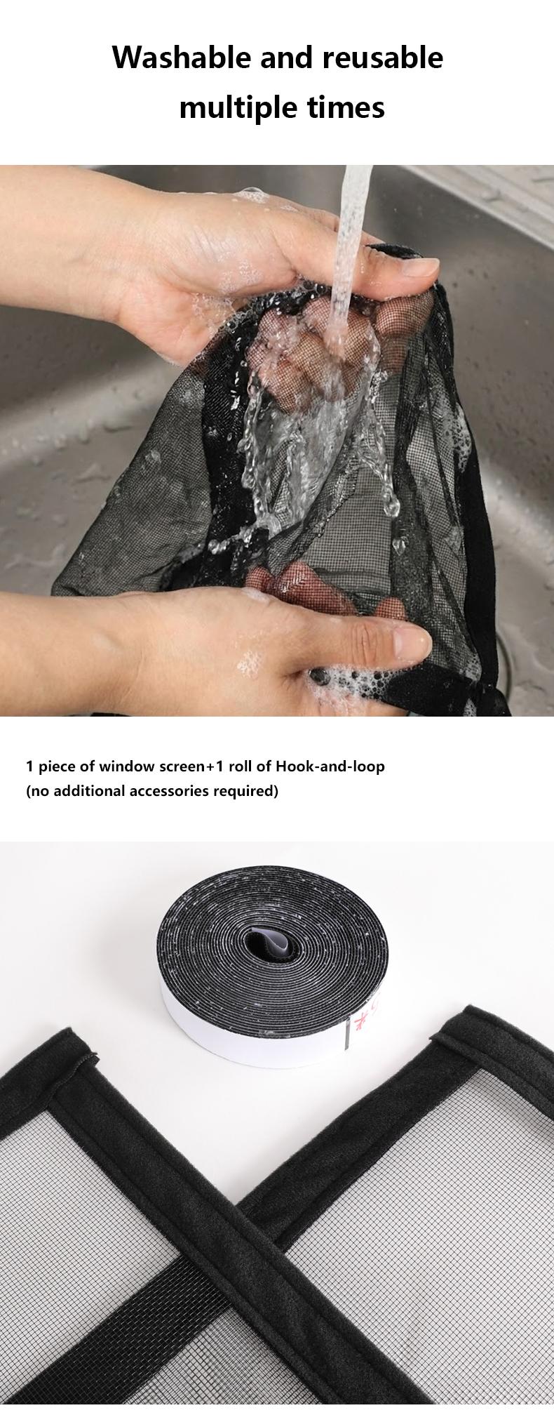 Black Window Screen Mesh with Hook & Loop Install, Breathable Fine Net, Easy Removable Anti Mosquito Bug Protection for Home