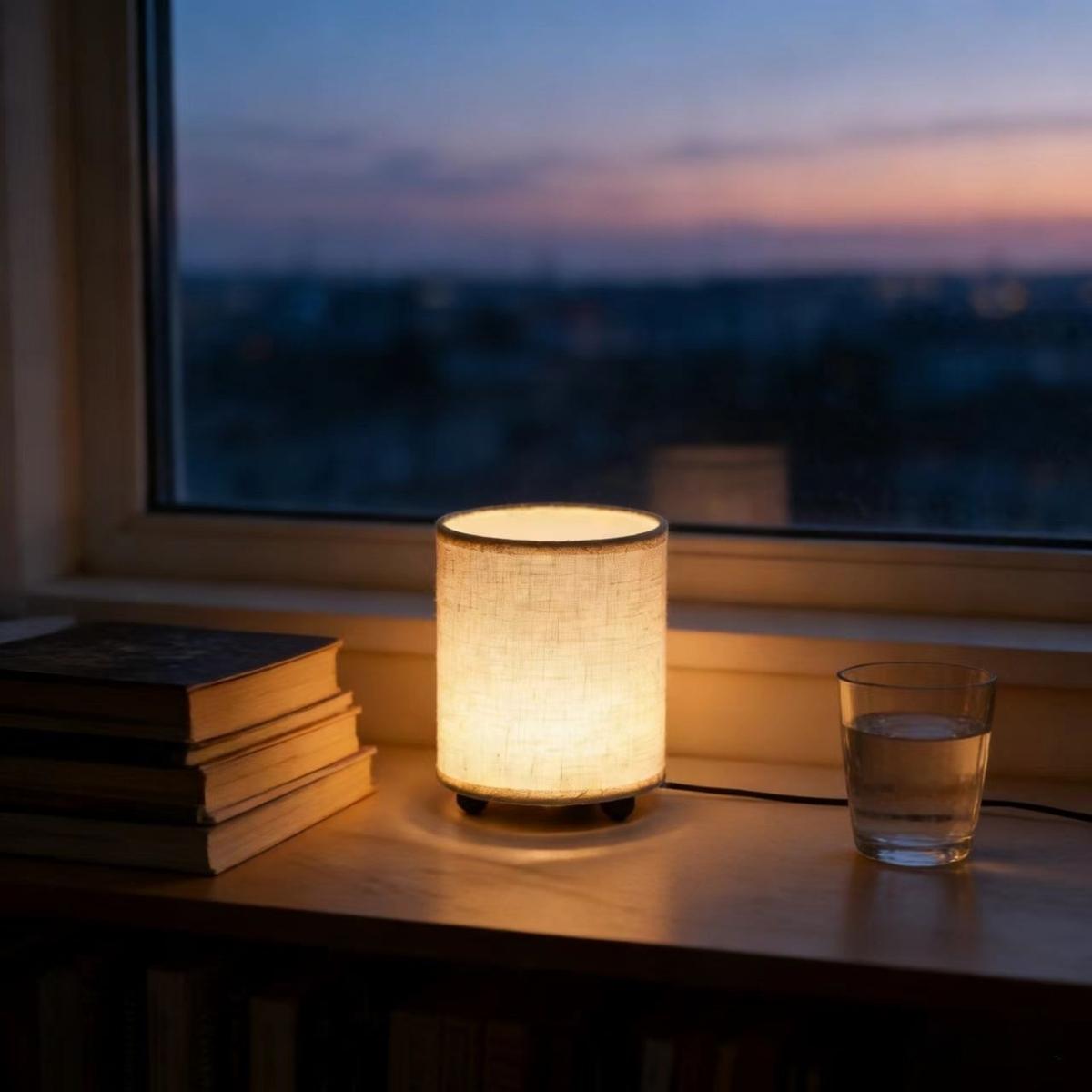 Small Bedside Lamp, Bohemian Style Living Room Table Lamp, USB Powered Night Light, Linen & Floral Cloth Shade, Metal Base, Kids' Room Decor