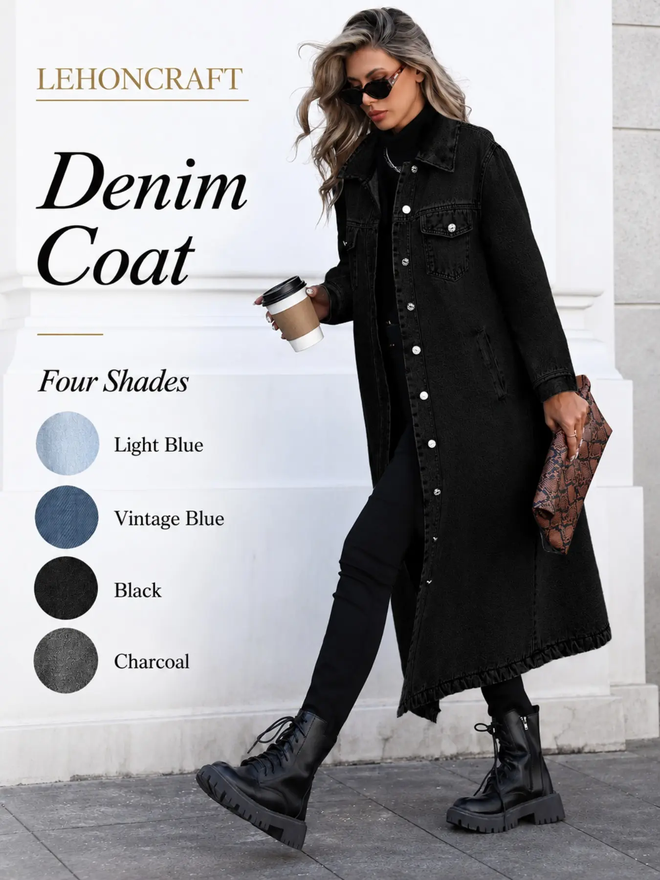 Women's Button Front Denim Coat Outerwear, Casual Style Outerwear, Elegant Casual Basic Long Sleeve Denim Jacket for All Seasons, Women's Clothing for Daily Wear, Jean Coat, Daily Wear Jackets, Autumn Outerwear