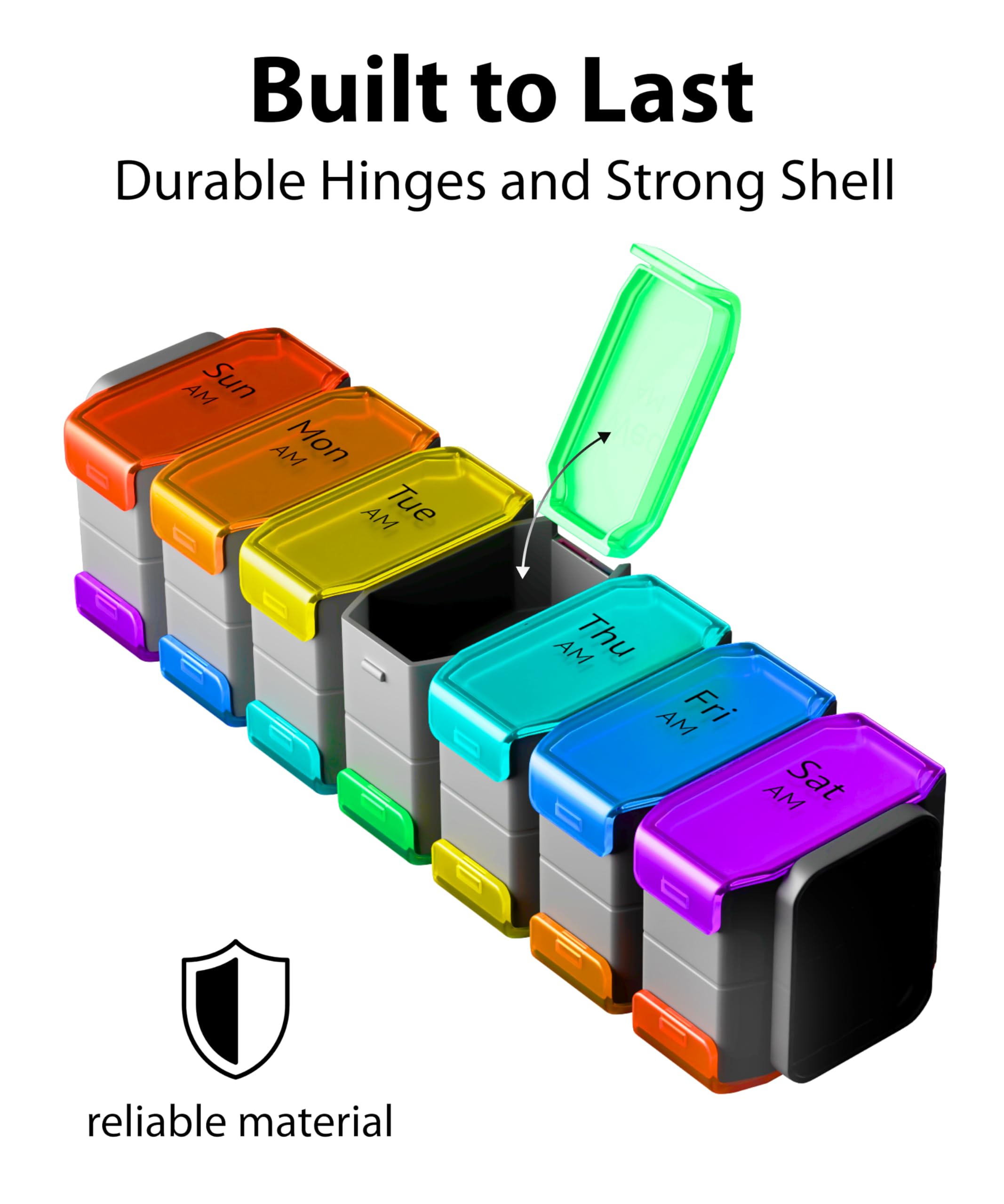 Extra Large Pill Organizer 2 Times a Day – XL Pill Box 7 Day with Big AM/PM Compartments – Fits Large Vitamins, Supplements & Gummies, Vitamin Dispenser, for 7 or 14-Day Use, Color-Coded, Senior-Friendly, No Spills, Medicine Organizer