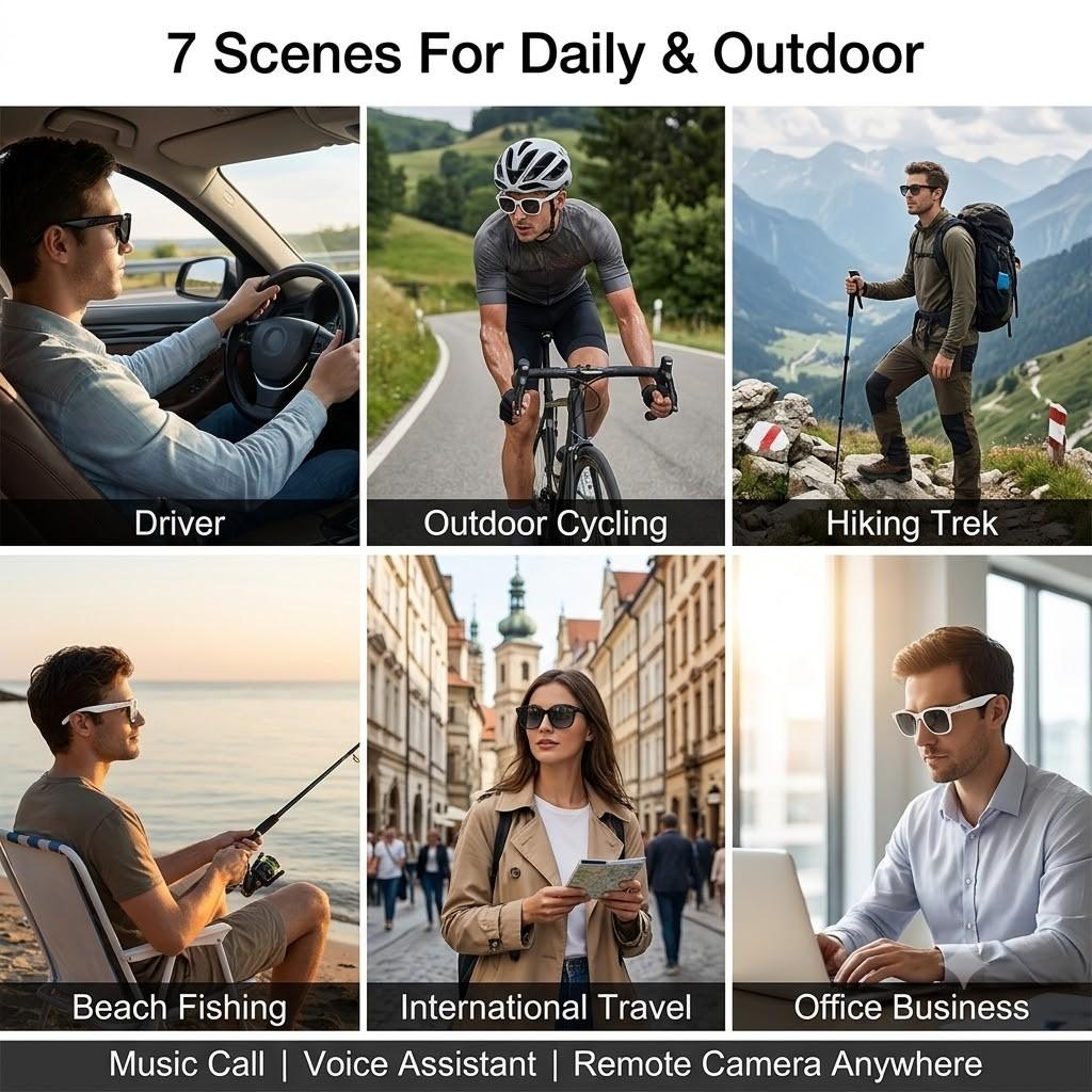 SENBONO Smart Glasses, Wireless Glasses, Polarized Bluetooth Sunglasses with Microphone & Speaker, UV Protection, Auto Pairing, AI Translation, Voice Assistant