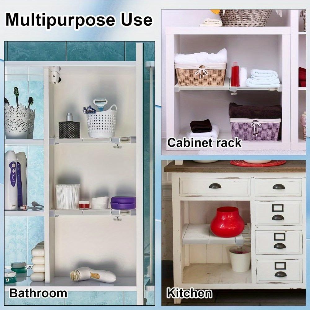 3pcs Set 3-In-1 Adjustable Punch-Free Carbon Steel & Plastic Wardrobe Storage Shelves, Space-Saving Retractable Racks for Kitchen Bedroom Bathroom
