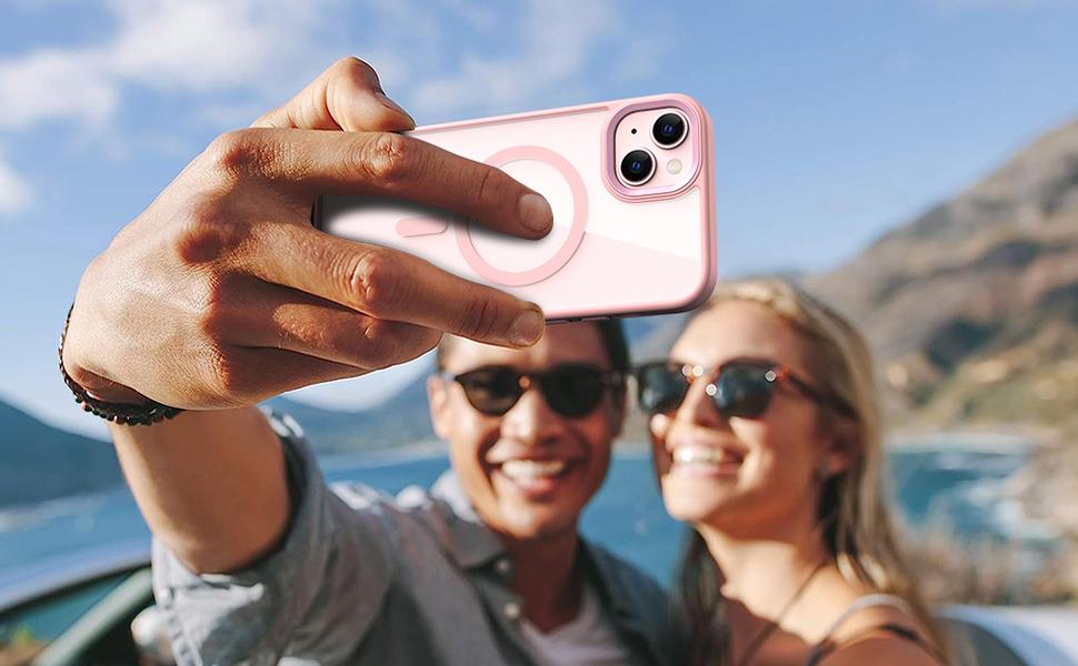Magnetic for iPhone 15 Case, [Compatible with MagSafe] [Military-Grade Protection] Crystal Clear Hard Back&Soft TPU Frame Shockproof Protective case for iPhone 15.(Pink)