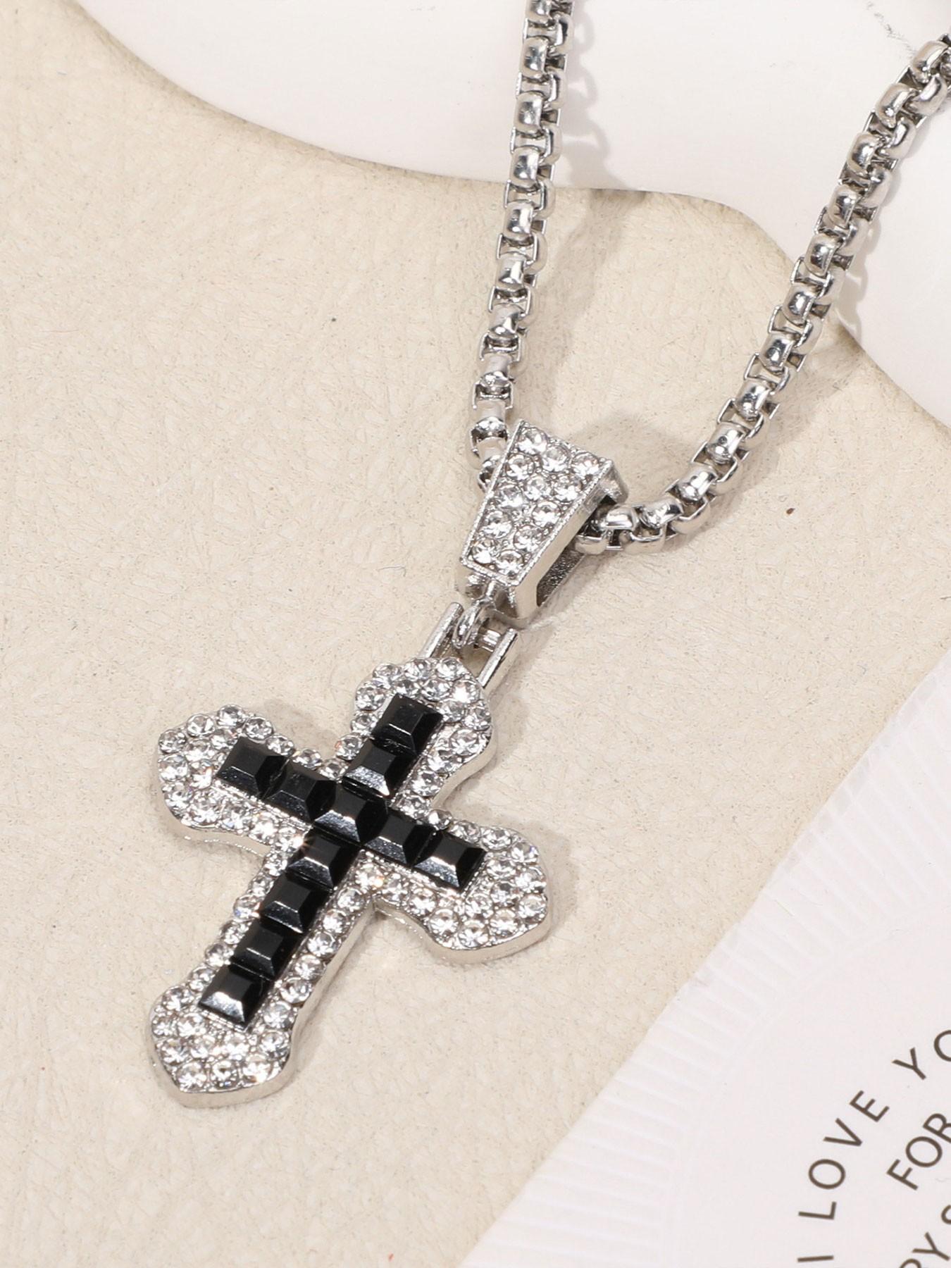 Cross Necklace Hip Hop Style Zircon Pendant Jewelry, Titanium Steel Versatile Chain, Full Diamond Inlay, Multi-Color Options, Fade-Resistant
