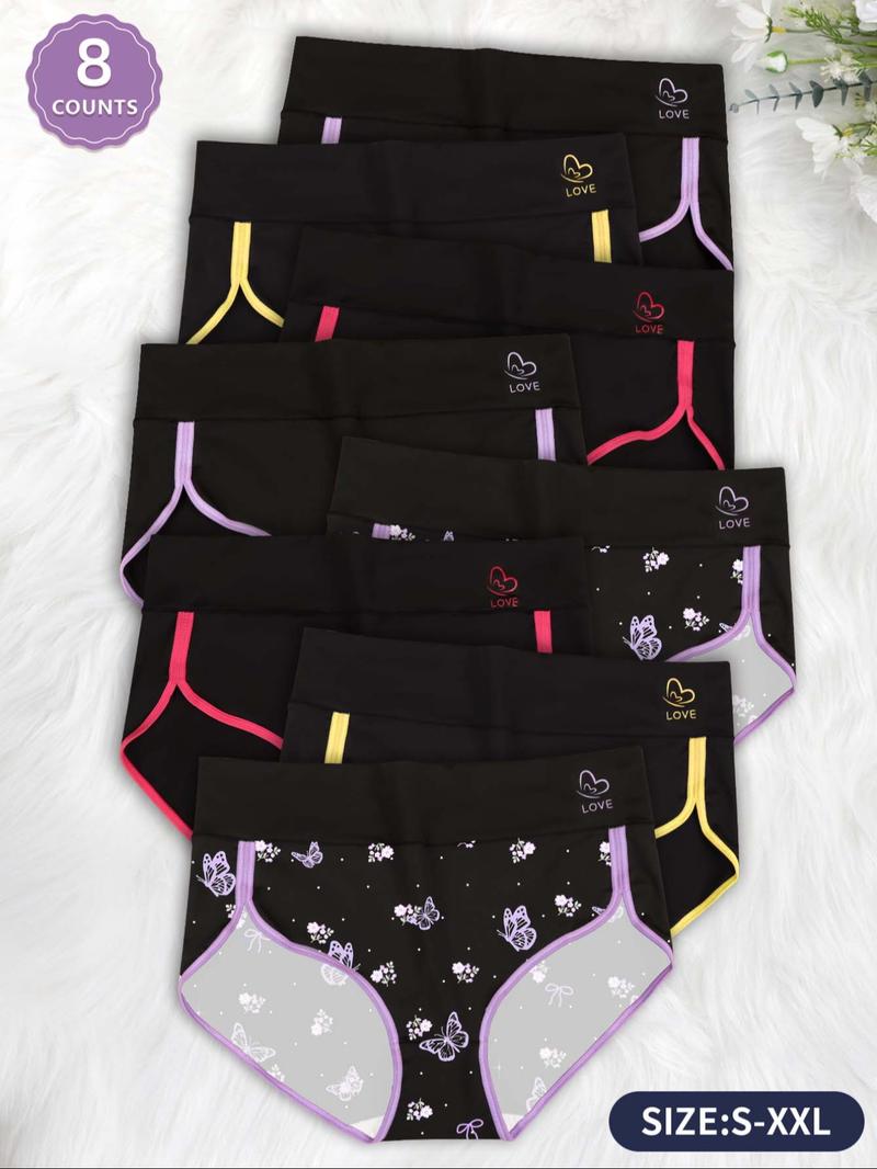 Women's Butterfly & Letter  Print High Waist Panty, Soft Comfy Breathable Knicker for Daily Wear, Underwear for Women