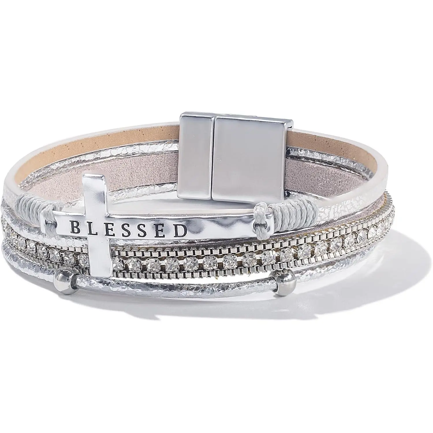 Christian  Leather Bracelets Boho  Blessing Religious  | Blessed  Baptism Confirmation Gifts Stackable Chunky Layered  Country Cowgirl  Cuff Bangles for Women